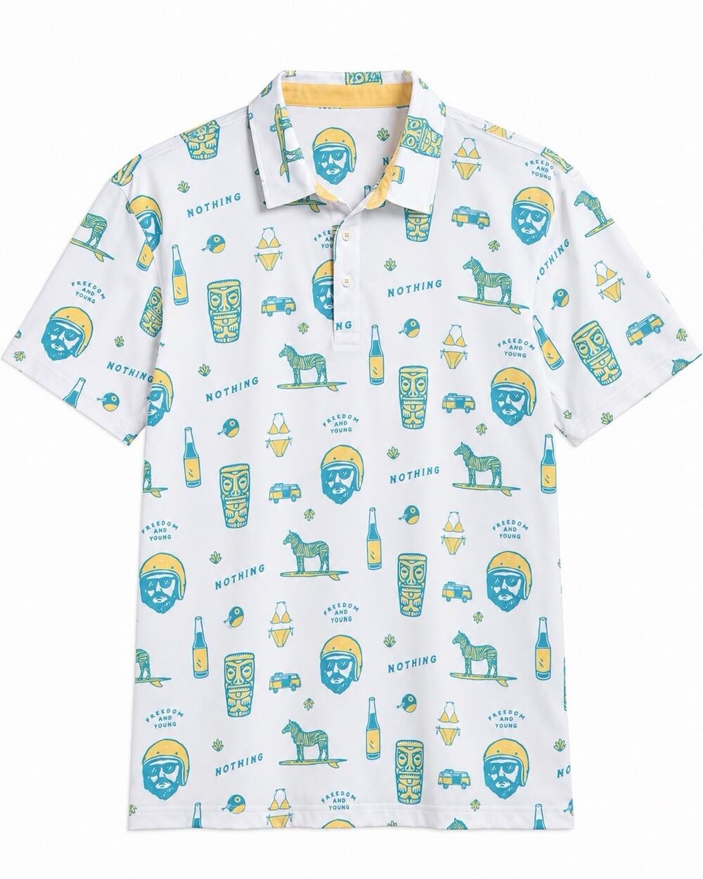 Swannies Jerry Icon Print Performance Golf Polo Shirt Mens Small White